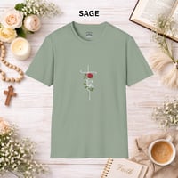 Image 13 of 'Faith' Vertical Script with Rose Floral Graphic— Women's Christian Inspirational T-Shirt