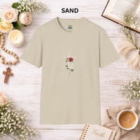 Image 15 of 'Faith' Vertical Script with Rose Floral Graphic— Women's Christian Inspirational T-Shirt