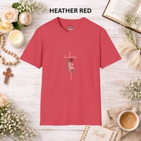 Image 16 of 'Faith' Vertical Script with Rose Floral Graphic— Women's Christian Inspirational T-Shirt