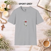 Image 17 of 'Faith' Vertical Script with Rose Floral Graphic— Women's Christian Inspirational T-Shirt