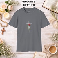 Image 18 of 'Faith' Vertical Script with Rose Floral Graphic— Women's Christian Inspirational T-Shirt