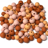 Image 1 of 100PC. PEACH COBBLER hand dyed/painted wooden bead lots mixed size, shape and colors 
