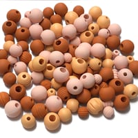 Image 2 of 100PC. PEACH COBBLER hand dyed/painted wooden bead lots mixed size, shape and colors 