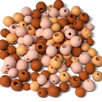 Image 3 of 100PC. PEACH COBBLER hand dyed/painted wooden bead lots mixed size, shape and colors 