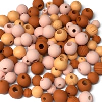 Image 4 of 100PC. PEACH COBBLER hand dyed/painted wooden bead lots mixed size, shape and colors 