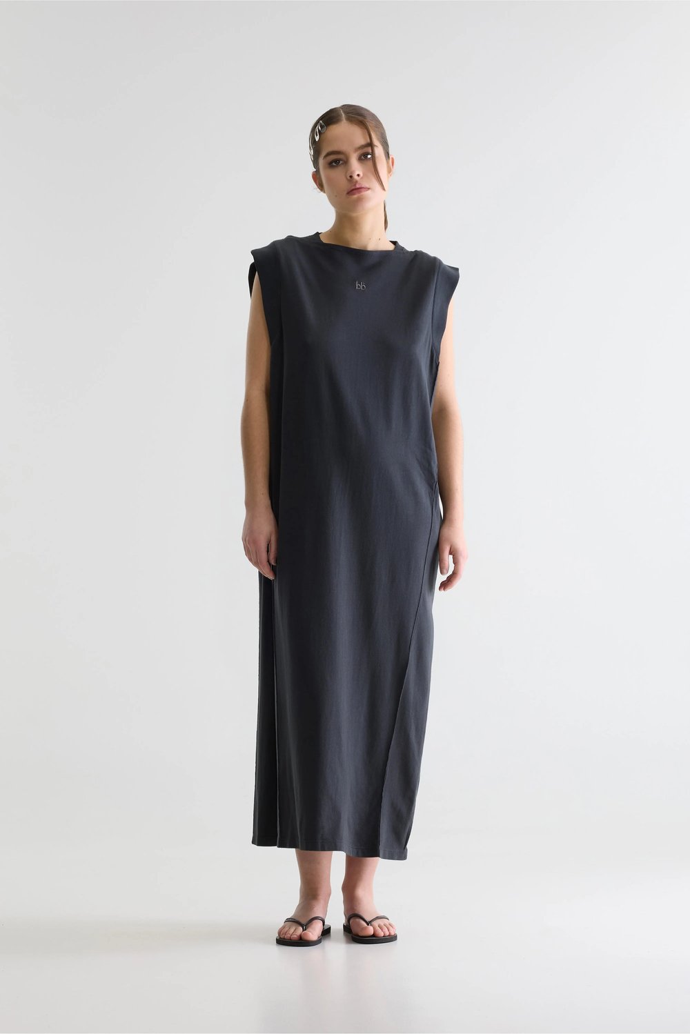 Image of 3-Vestido largo Cling/Black Sand