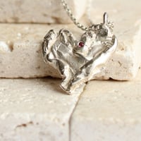 Image 1 of Sterling Silver Red Garnet Heart Pendant