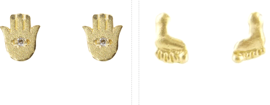 Tiny 14 kt Hands and Feet Studs - Image 1 of 3