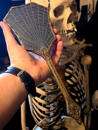 Image 2 of XLarge Vintage Ornate Hand mirror with Real Preserved Web