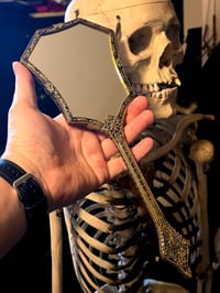 Image 9 of XLarge Vintage Ornate Hand mirror with Real Preserved Web