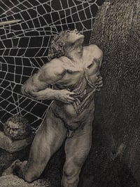 Image 1 of "1800's Dante Inferno Gustave Dore" page with preserved spider web - 1
