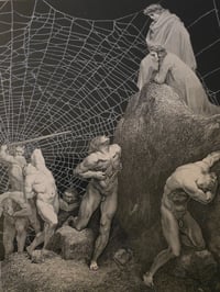 Image 4 of "1800's Dante Inferno Gustave Dore" page with preserved spider web - 1