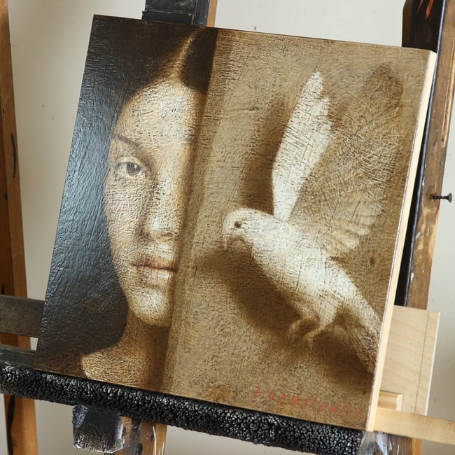 Woman with a bird XIV