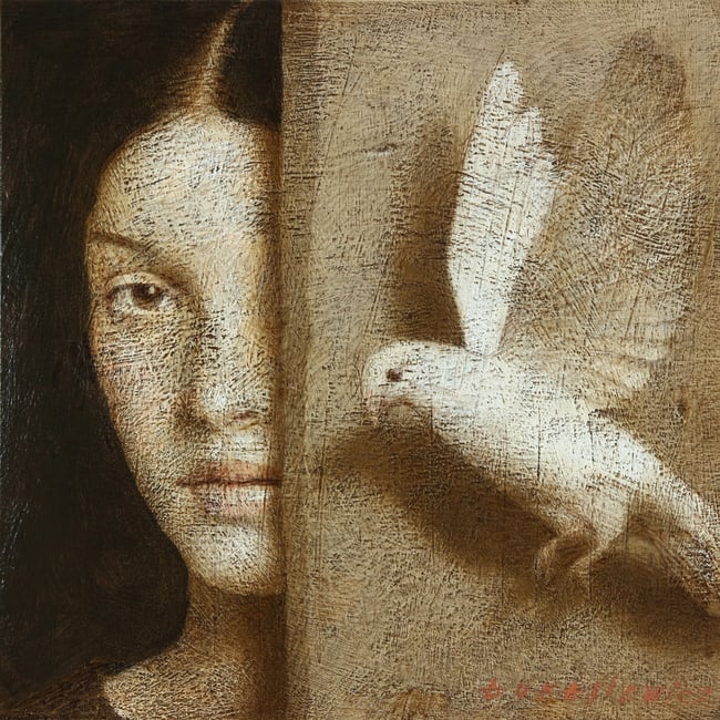 Woman with a bird XIV
