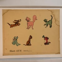 Image 1 of 1976 hand colored Spaulding & Roger’s production sheet toon cats dogs 11x14