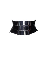 Image 1 of Small Elastic Waist Cincher in black satin with gunmetal hardware (Size S)