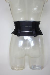 Image 3 of Small Elastic Waist Cincher in black satin with gunmetal hardware (Size S)