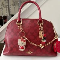 Image 1 of Coach Katy Satchel In Signature Canvas Red with Gold Details