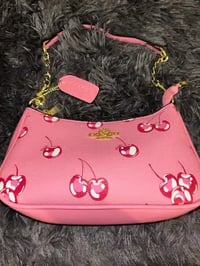 Image 3 of Coach Pink Cherry-Print Shoulder Bag with Cherry Charm