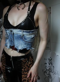 Image 3 of Denim and fauxleather top