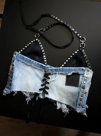 Image 2 of Denim and fauxleather top