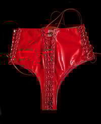 Image 1 of  Sample Infinity Lace Up Hotpants in red PVC (Size M)