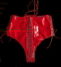 Image 3 of  Sample Infinity Lace Up Hotpants in red PVC (Size M)