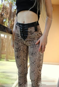 Image 2 of Highwaisted lace up flare pants with sandy snake print (Size S)
