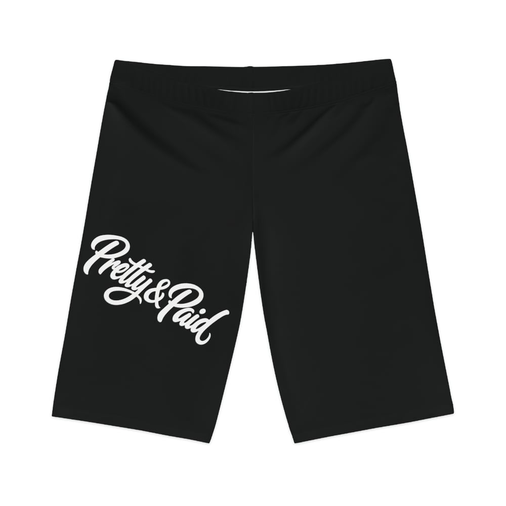 Image of Pretty & Paid Women's Bike Shorts — Black Graphic Cycling Shorts