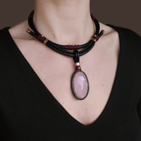 Image 3 of Pink Quartz Leather Choker Necklace