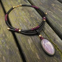 Image 1 of Pink Quartz Leather Choker Necklace