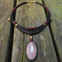 Image 2 of Pink Quartz Leather Choker Necklace