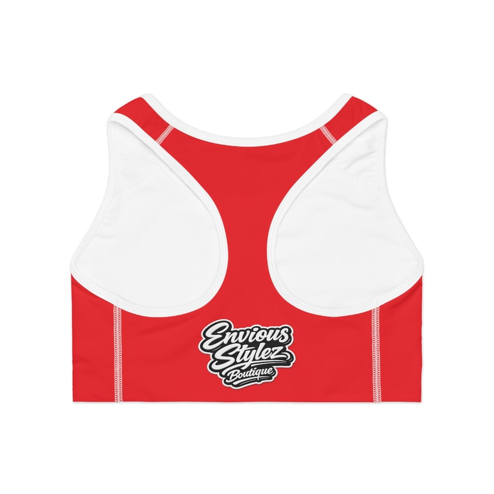 Image of Pretty & Paid Sports Bra — Trendy Red Graphic Activewear