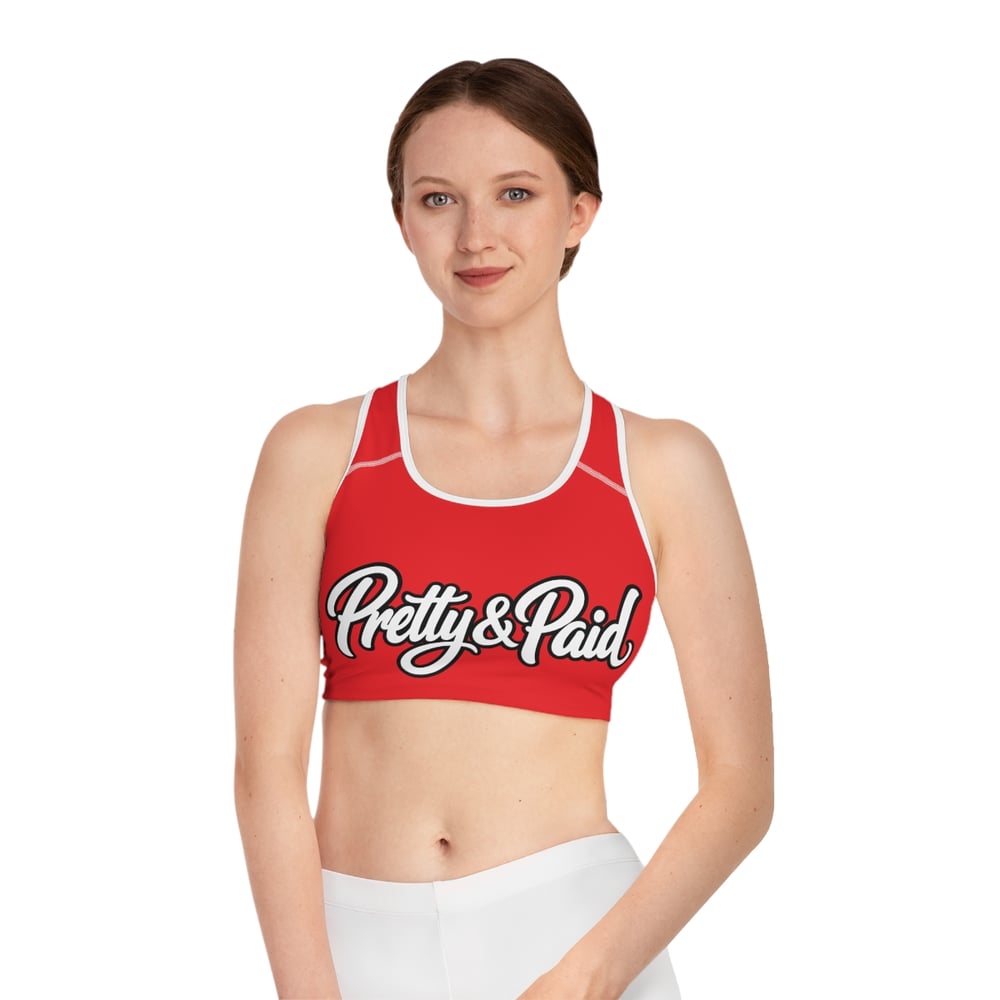 Image of Pretty & Paid Sports Bra — Trendy Red Graphic Activewear