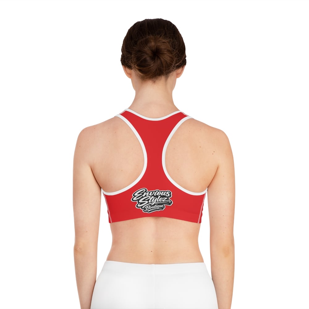 Image of Pretty & Paid Sports Bra — Trendy Red Graphic Activewear