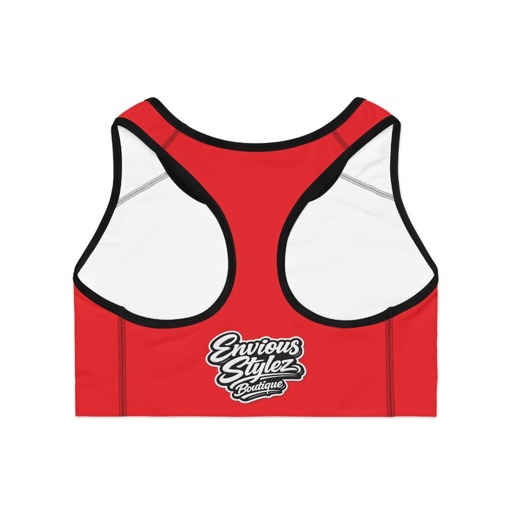 Image of Pretty & Paid Sports Bra — Trendy Red Graphic Activewear