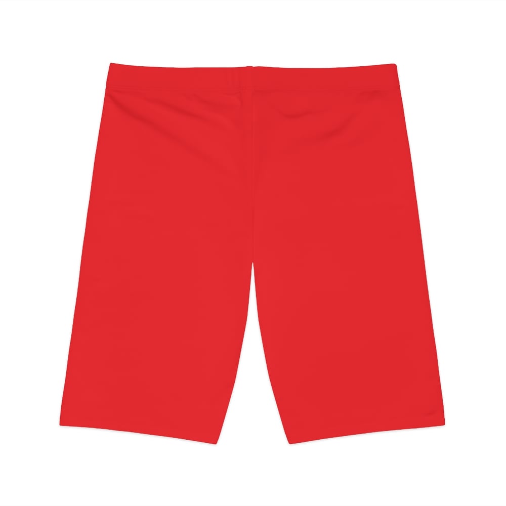 Image of Pretty & Paid Red Women's Bike Shorts — Graphic Cycling Activewear