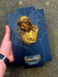 Image 1 of Beautiful "Christ" Large Vintage Holy Water Font with preserved Spider Web