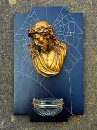 Image 6 of Beautiful "Christ" Large Vintage Holy Water Font with preserved Spider Web