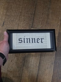 Image 3 of "SINNER" 1800's bible page with preserved spider web  