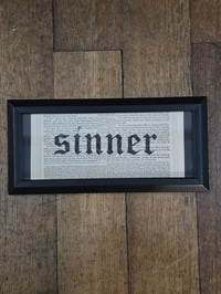 Image 2 of "SINNER" 1800's bible page with preserved spider web  
