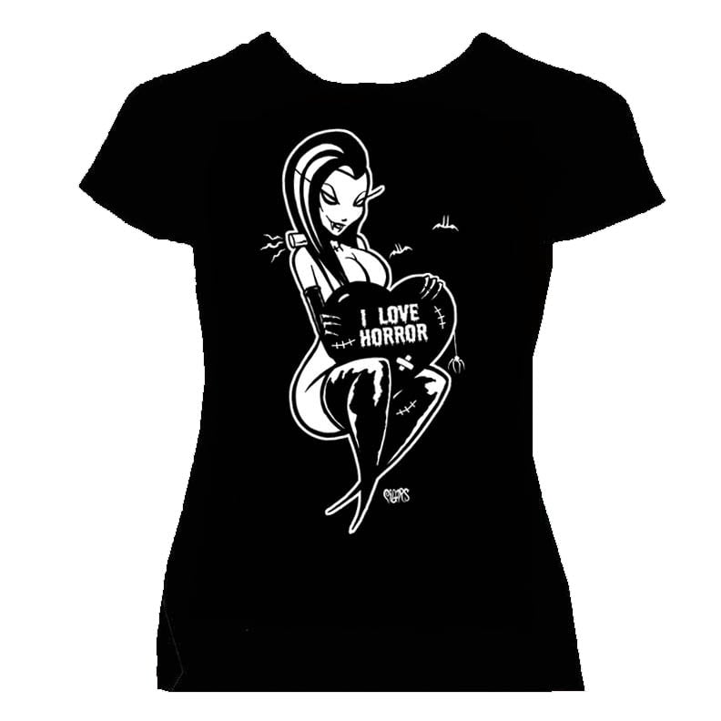 Image of preorderI LOVE HORROR - WOMANS  fitted  babydoll shirt- ships april 250th 