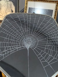 Image 2 of  Large Silver Vintage Hand mirror with Real Preserved Web- 1