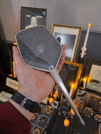 Image 1 of  Large Silver Vintage Hand mirror with Real Preserved Web- 1