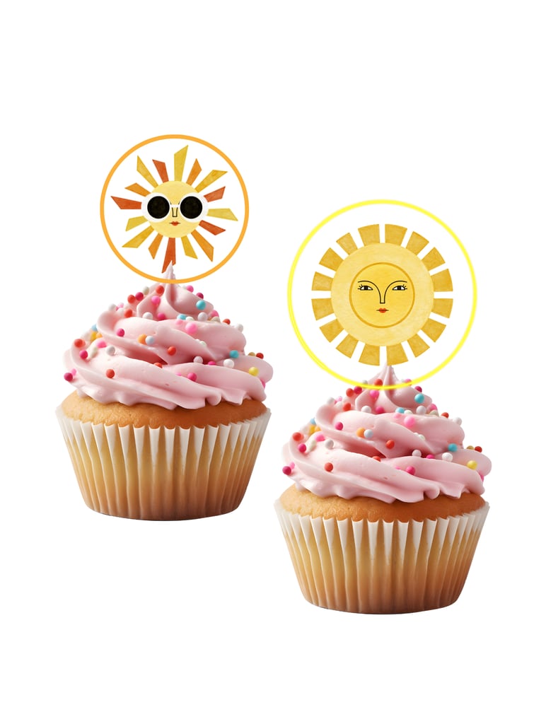 Image of Retro First Trip Around the Sun Birthday Invitation 7 Designs Your Choice w/ matching cupcake topper