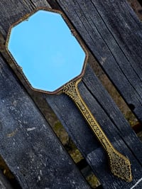 Image 6 of  Ornate Large Vintage Hand mirror with Real Preserved Web- 4