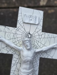 Image 1 of Beautiful 2 way vintage crucifix with preserved spider web - White B