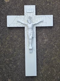 Image 3 of Beautiful 2 way vintage crucifix with preserved spider web - White B