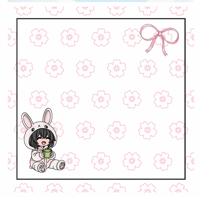 Handmade Anime Girl Pink Floral Mini Notepad, writing, gift, note, pad, bow, bunny