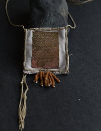 Image 5 of Evening Shadows Darken Deep brass, linen, waxed cotton, myrrh beads, silver necklace